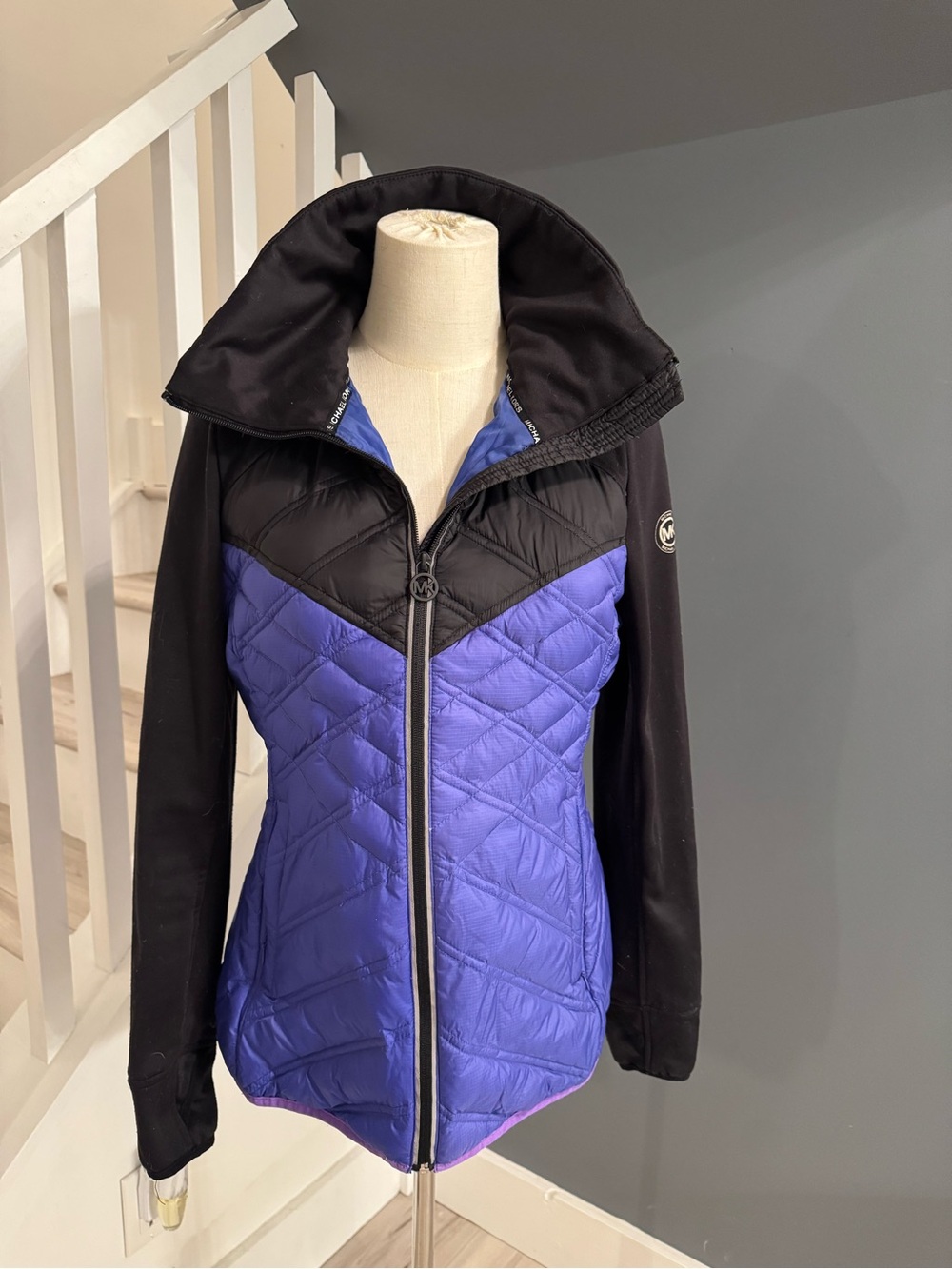 Michael Kors Women’s Quilted Puffer Softshell Hybrid Jacket Cobalt Blue Black S